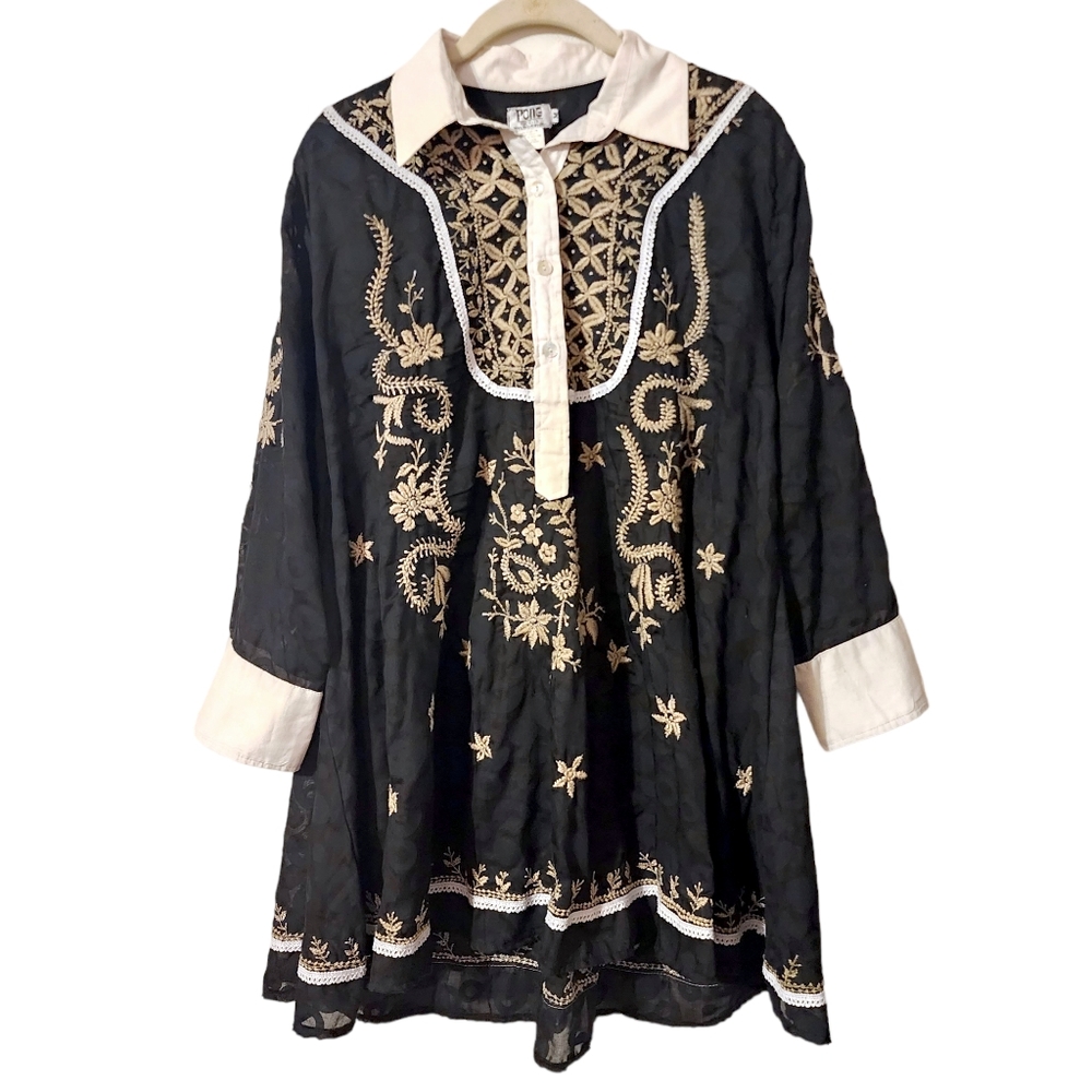 PONG Poco LTD Embroidered Hi-Low Tunic Top | Size Medium